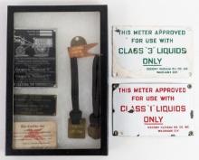 Vintage Mobil Service Station Oil Meter Signs / Brass Tags & More