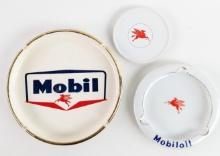 Lot Of Vintage Mobil Service Station Porcelain Ashtrays & Coaster