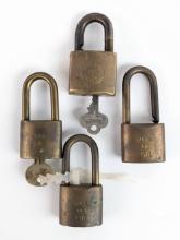 (4) Vintage Mobil Oil Company Brass Padlocks