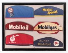 Framed Collection Of Vintage Mobil Service Station Attendant Caps