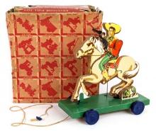 Keystone Shooting Cowboy Pull Toy w/ Box