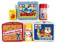 Kellogg's, Cracker Jack, and Snoopy Lunchboxes w/ Thermoses