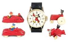 Large Mickey Mouse Watch & Disney Auburn Rubber Toys