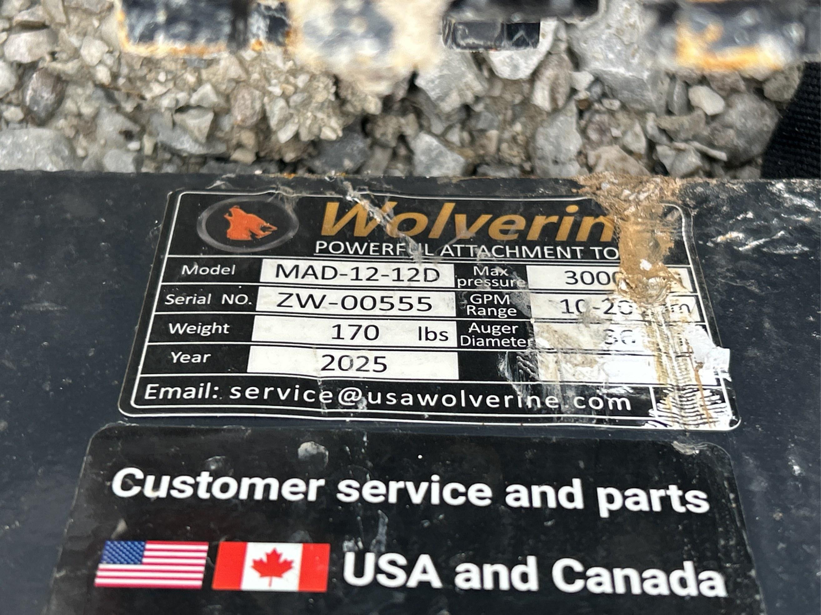 2025 Wolverine Mini Skid Steer Auger Drive & Bit