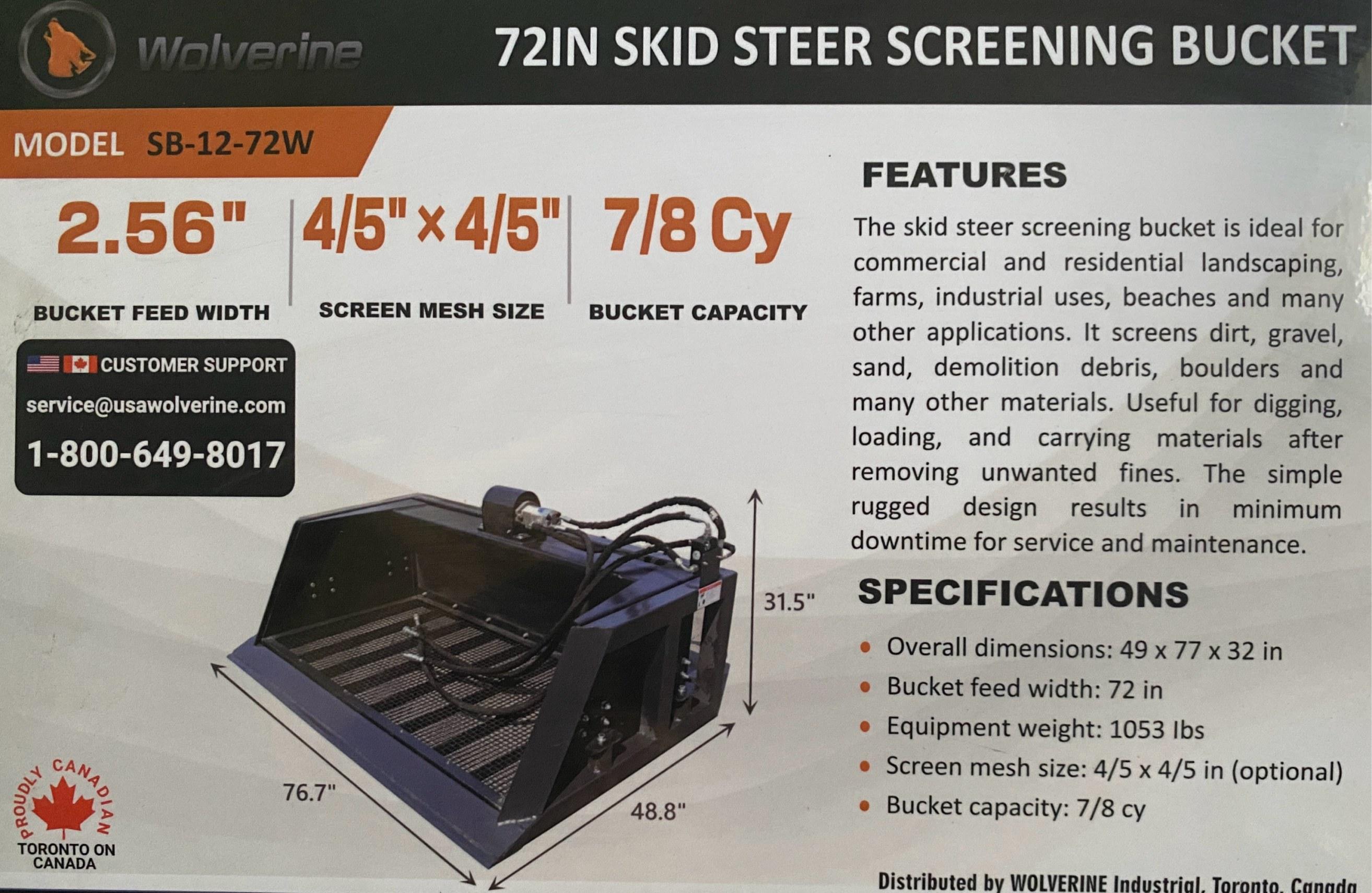 2025 Wolverine 72" Skid Steer Screening Bucket
