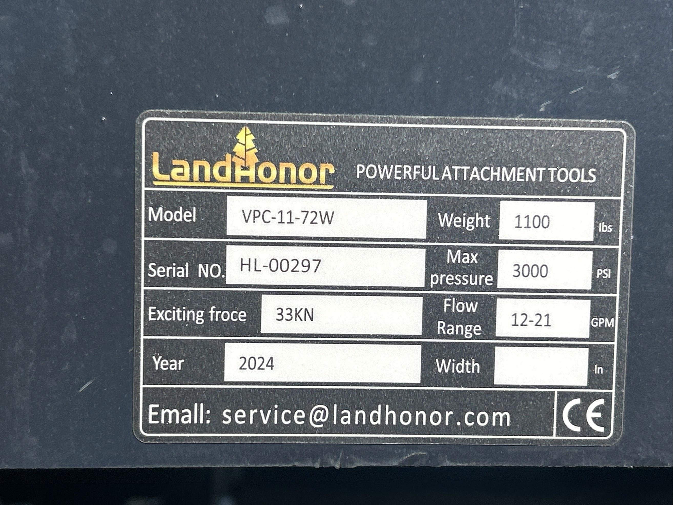2024 LandHonor 72" Quick Attach Vibratory Plate Compactor