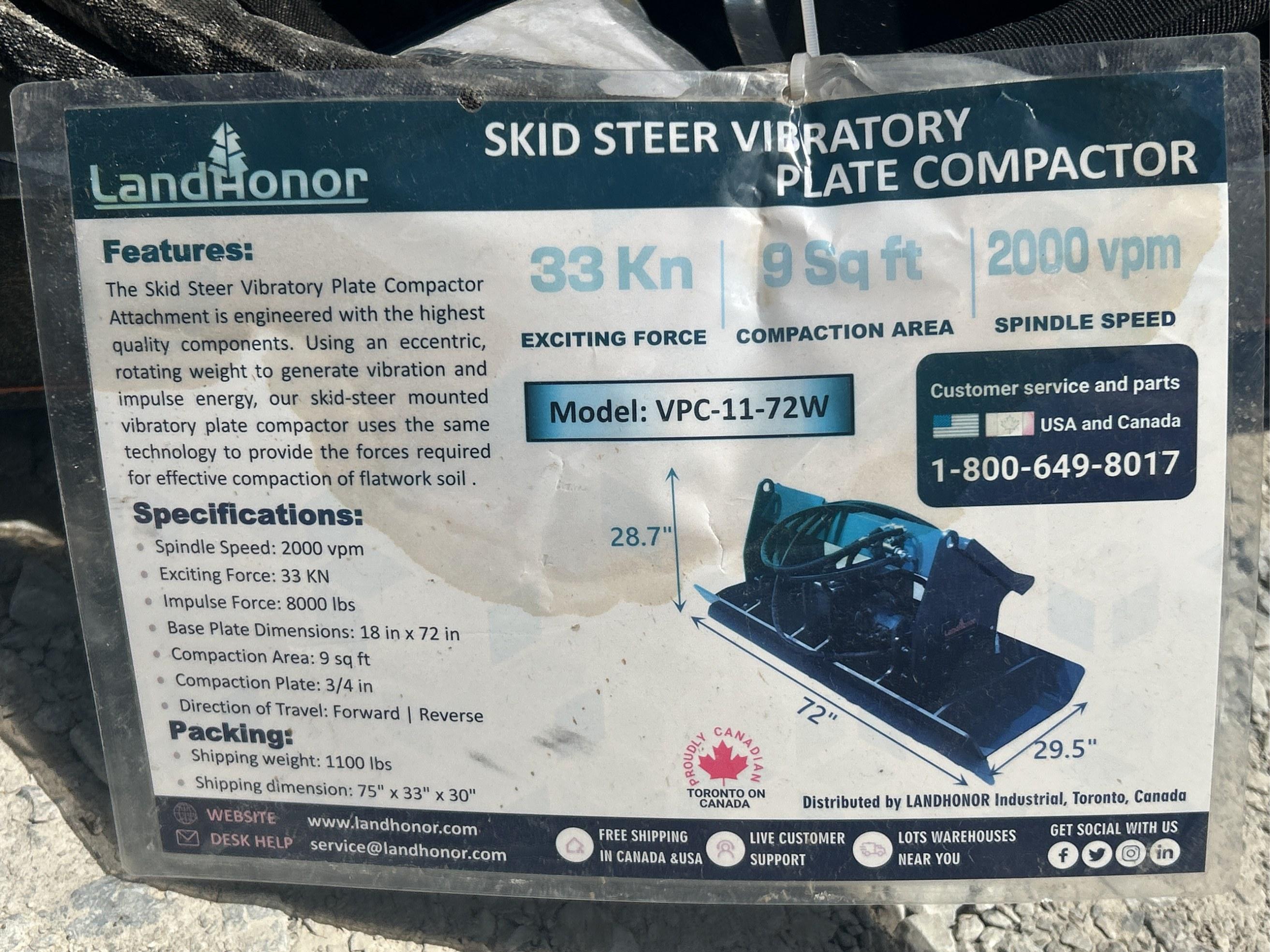 2024 LandHonor 72" Quick Attach Vibratory Plate Compactor