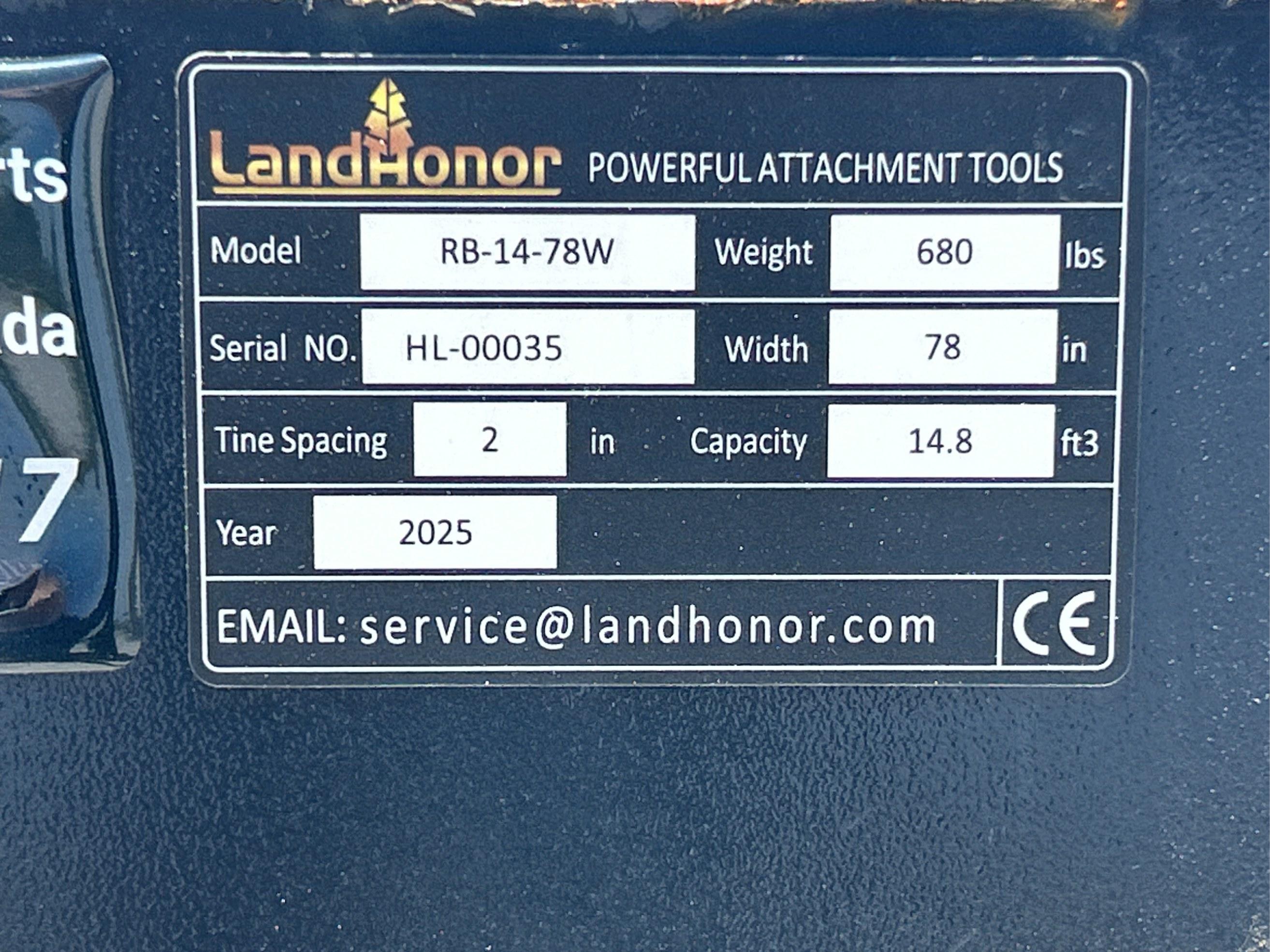2025 LandHonor 78" Quick Attach Rock Bucket