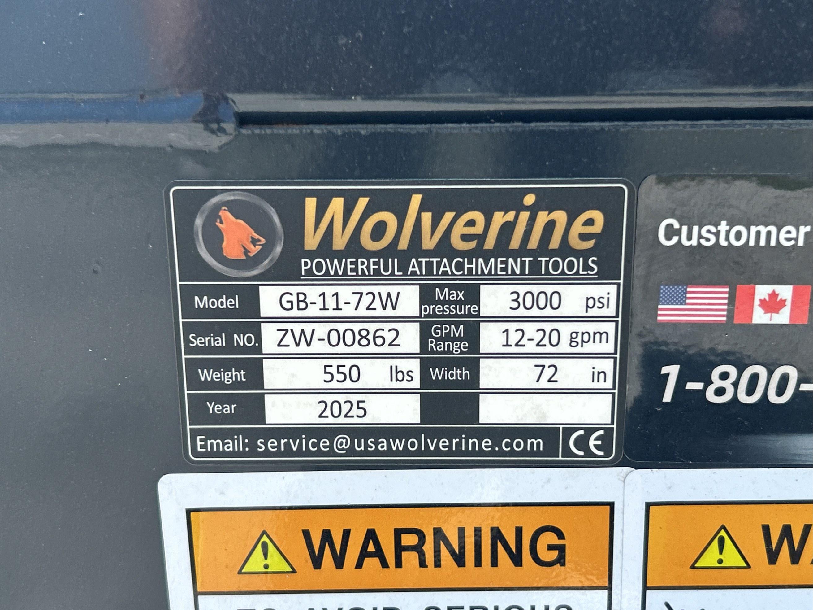 2025 Wolverine 72" Hydraulic Grapple Bucket