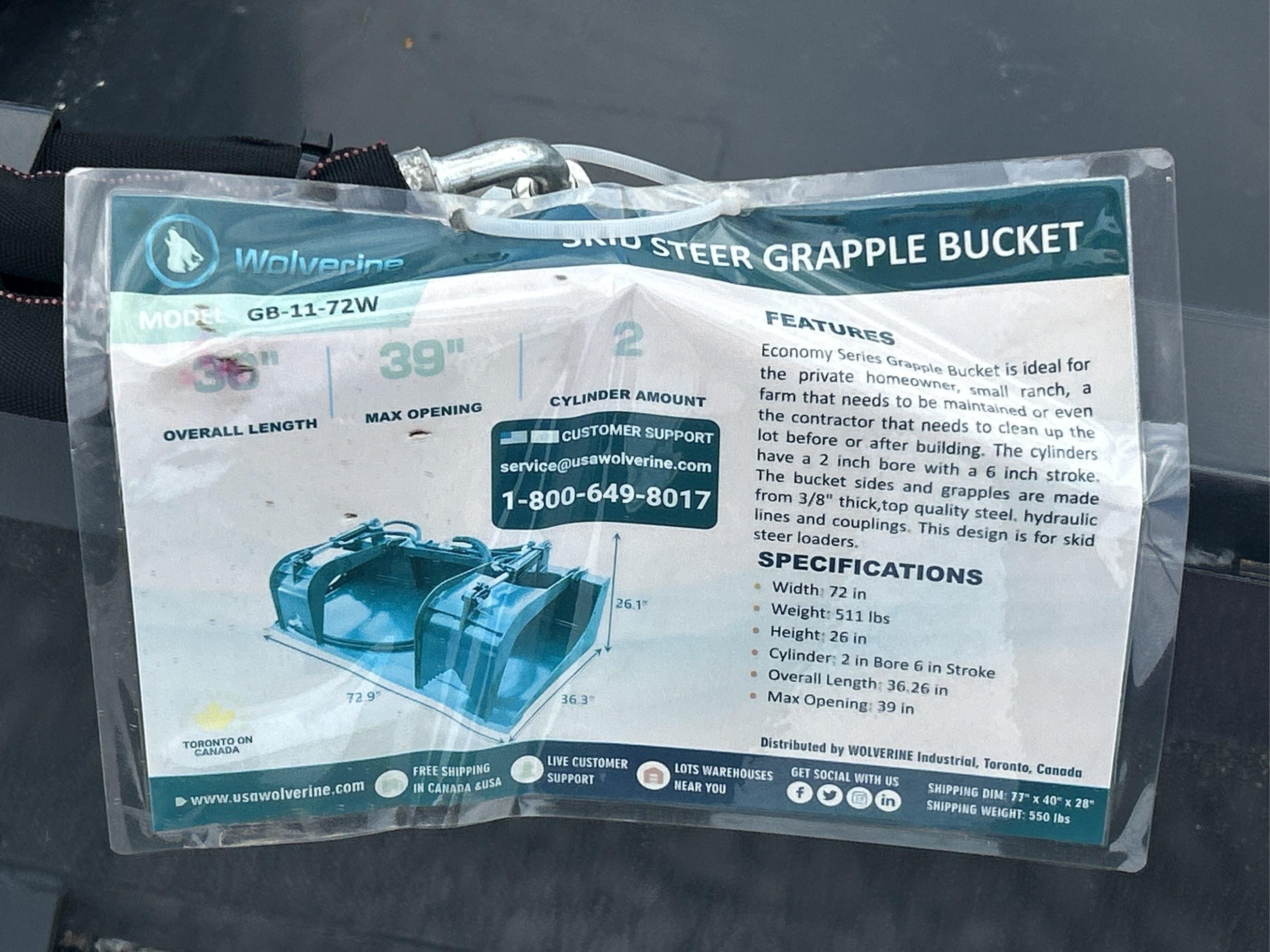 2025 Wolverine 72" Hydraulic Grapple Bucket