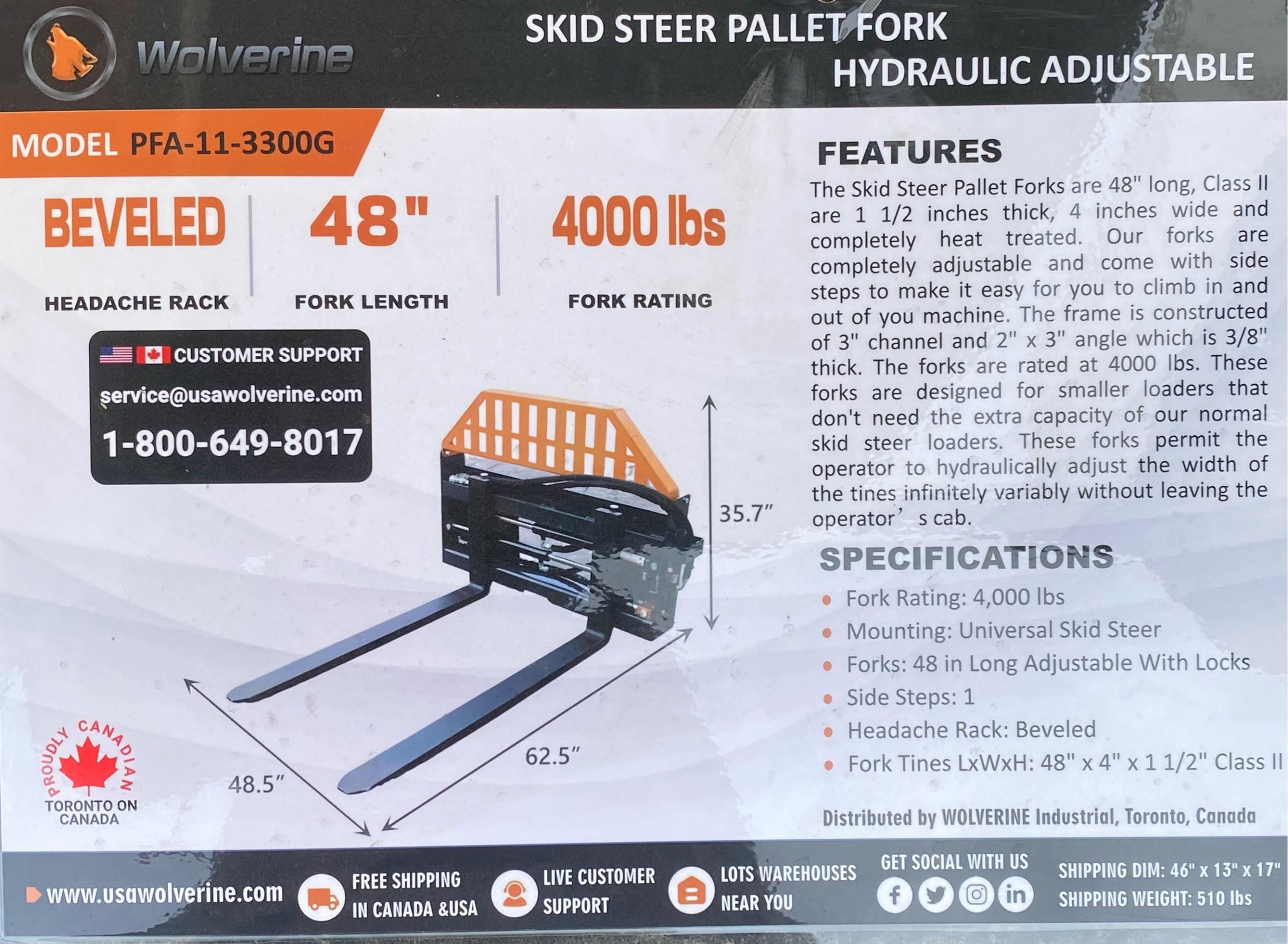 2025 Wolverine 48" Hydraulic Adjustable Pallet Forks