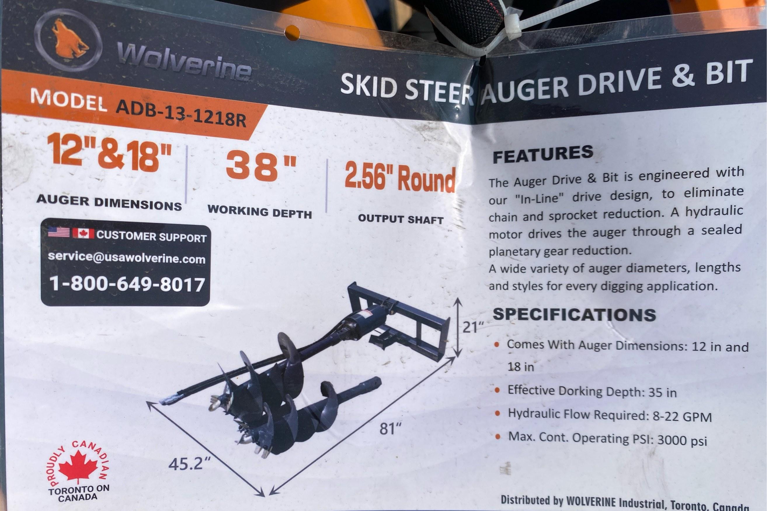 2025 Wolverine Hydraulic Auger Drive & Bit