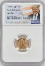 2023 United States $5 American Eagle 1/10 Ounce Fine Gold Coin NGC MS 70 Donald Trump Holder