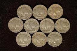 10 ASSORTED FULL DATE BUFFALO NICKELS 1930'S