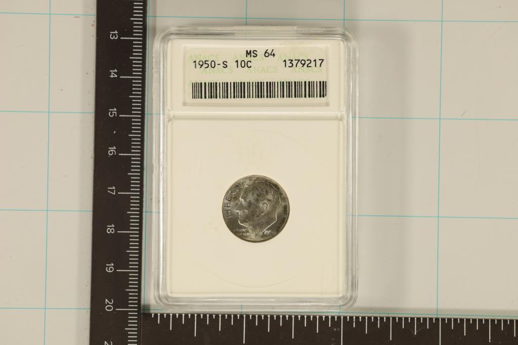 1950-S SILVER ROOSEVELT DIME ANACS MS64