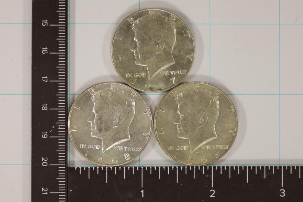 1967, 68-D & 1969-D 40% SILVER JOHN F. KENNEDY