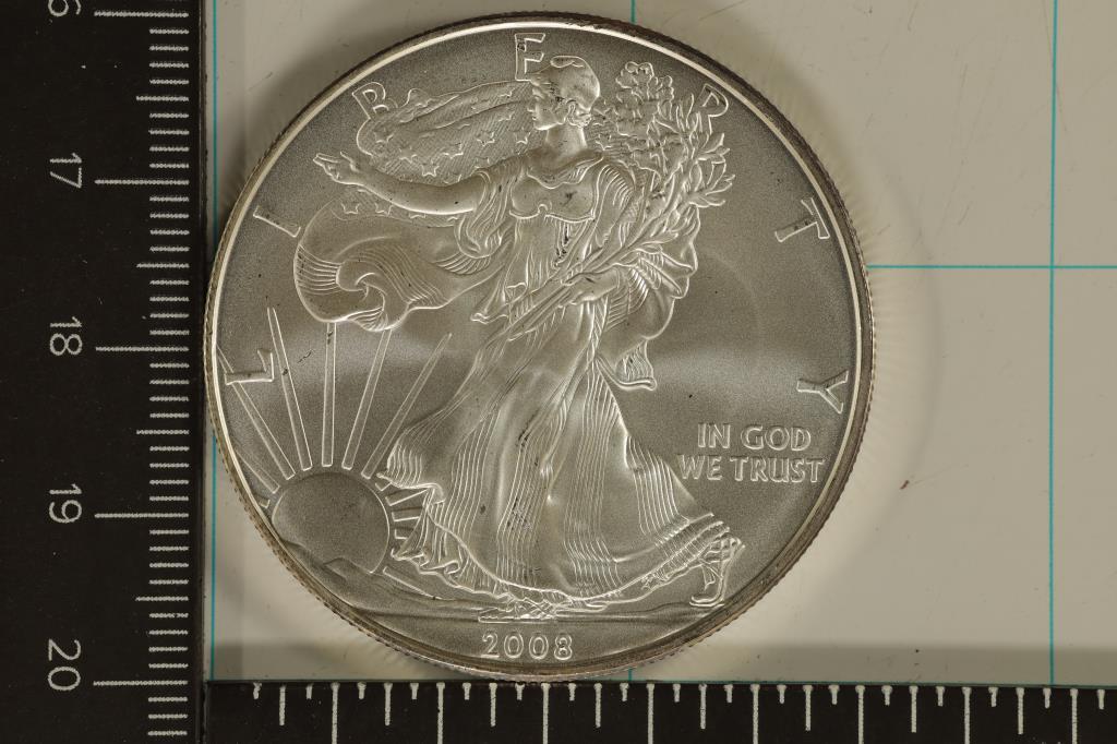 2008 AMERICAN SILVER EAGLE. BRILLIANT UNC IN HARD