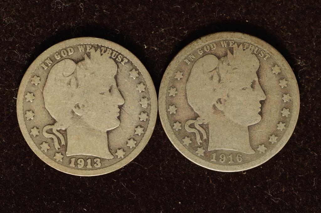 1913-D & 1916-D SILVER BARBER QUARTERS