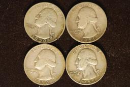 1950, 51, 54 & 1958-D WASHINGTON SILVER QUARTERS