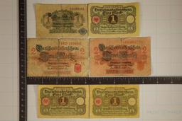 6 GERMAN MARK BILLS: 1914-1 MARK, 1914-2 MARK,