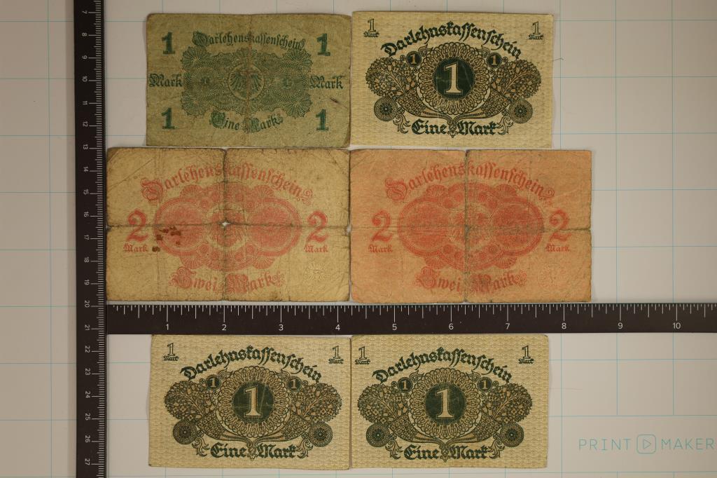 6 GERMAN MARK BILLS: 1914-1 MARK, 1914-2 MARK,