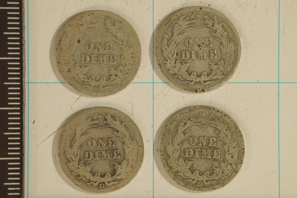 1907-S, 10, 11-D & 1914-D SILVER BARBER DIMES