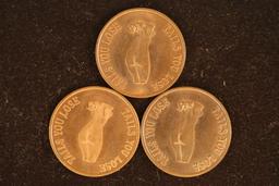 3 ADULT THEMED FLIPPER TOKENS "HEADS I WIN" ON