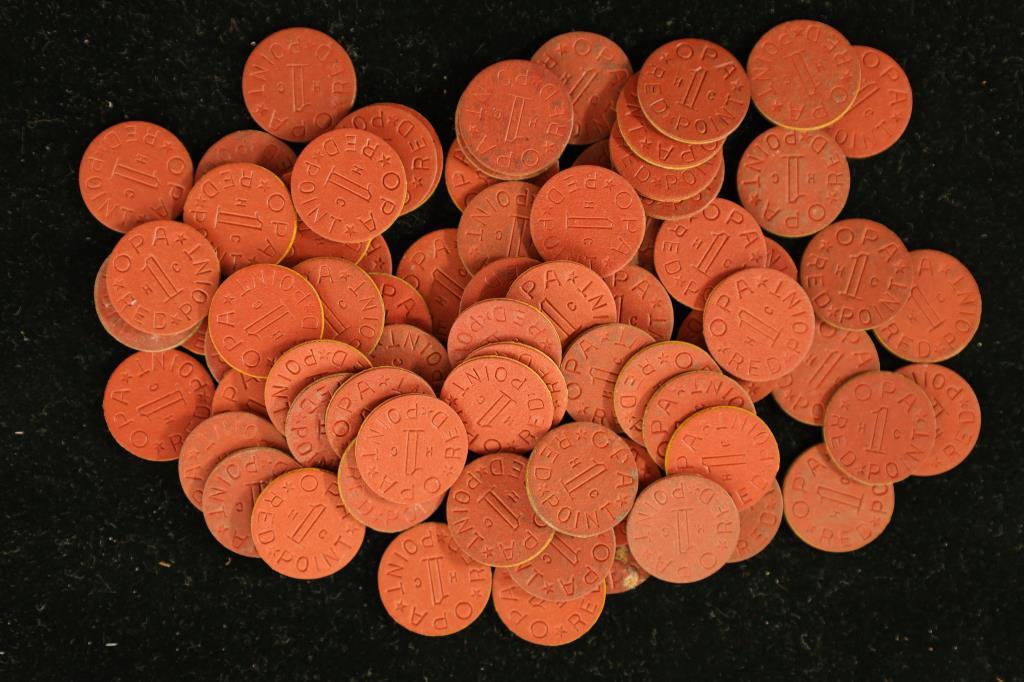 75-US RED TAX TOKENS MADE FROM WOOD PULP