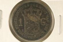 1915 NEDERLANDS SILVER 1 GULDEN .3038 OZ. ASW