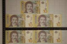 5-2013 SERBIA 10 DINARA COLORIZED BILLS, WITH