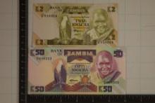 BANK OF ZAMBIA 2 & 50 KWACHA CU COLORIZED BILLS