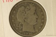 1910-S SILVER BARBER HALF DOLLAR VERY GOOD