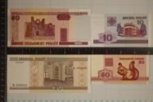 4 BELARUS CRISP UNC BILLS: 2000-10 RUBLE, 2000-20