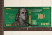 GOLD FOIL 2009-A COLORIZED REPLICA OF A US $100