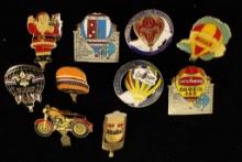 10 ASSORTED METAL COLORIZED METAL PIN BACKS: