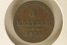 1858-A AUSTRIA COPPER 1 KREUZER