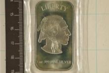 1 TROY OZ .999 FINE SILVER PF INGOT "INDIAN /