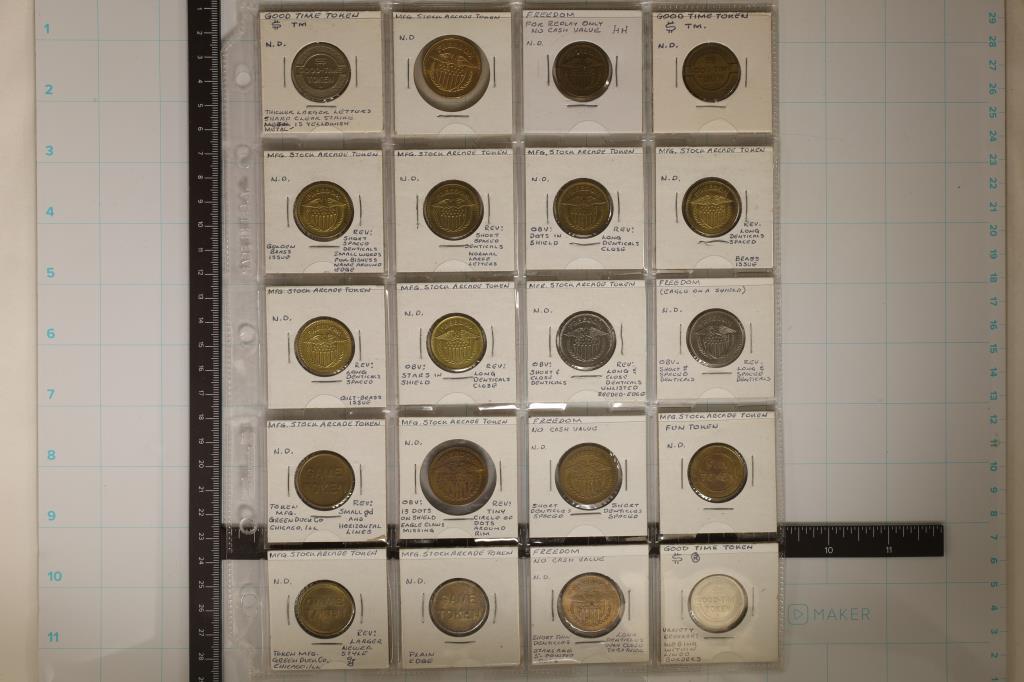 20 ASSORTED MANUFACTURERS STOCK ARCADE TOKENS
