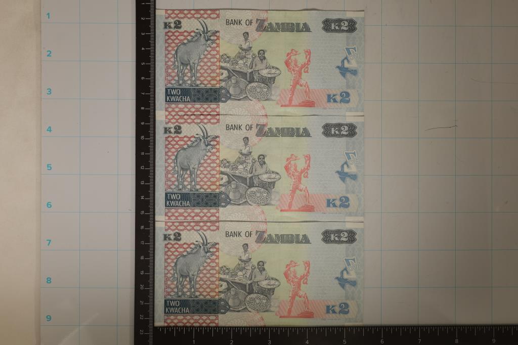 3-2012 ZAMBIA 2 KWACHA CRISP UNC COLORIZED BILLS