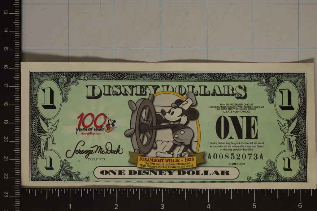 2002 1 DISNEY DOLLAR CRISP UNC BILL STEAMBOAT