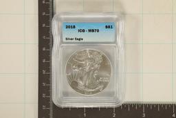 2015 AMERICAN SILVER EAGLE ICG MS70 1 OZ. SILVER