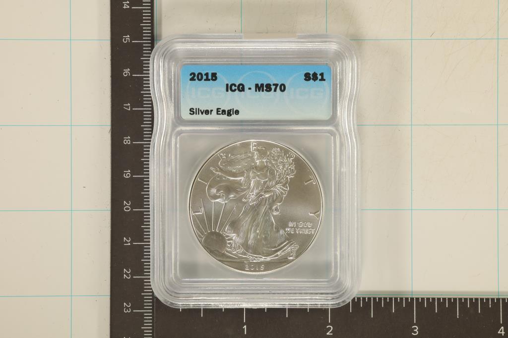 2015 AMERICAN SILVER EAGLE ICG MS70 1 OZ. SILVER