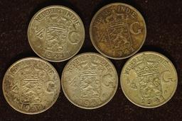 5-1941 NETHERLAND-INDIES SILVER 1/4 GULDENS .368