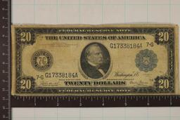 1914 US $20 LARGE SIZE FEDERAL RESERVE NOTE BLUE