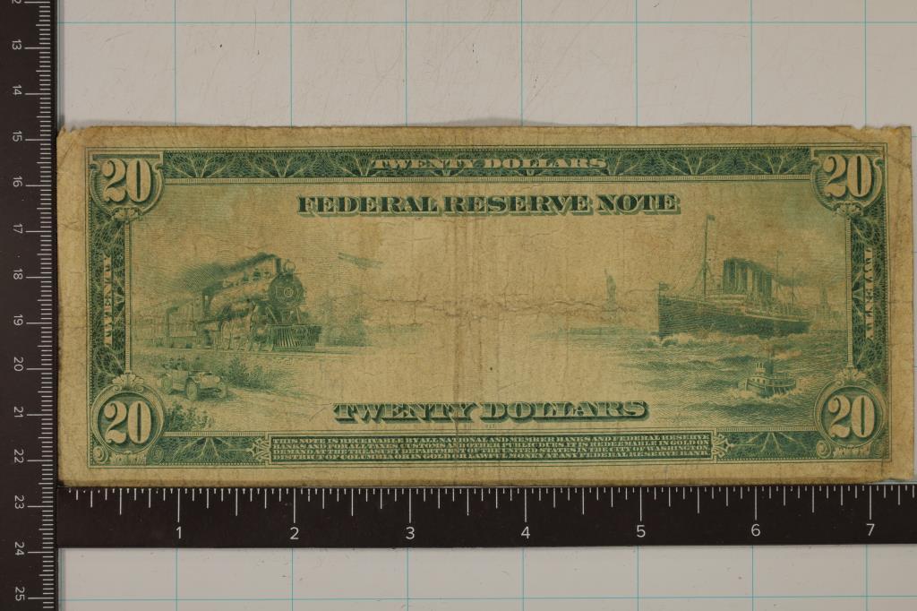 1914 US $20 LARGE SIZE FEDERAL RESERVE NOTE BLUE