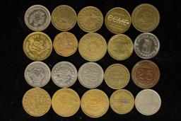20 ASSORTED METAL ARCADE / AMUSEMENT TOKENS: