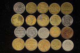 20 ASSORTED METAL ARCADE / AMUSEMENT TOKENS: