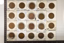 20 ASSORTED GREAT BRITAIN 1 PENNY COINS: 1935-1946