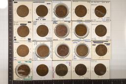 20 ASSORTED GREAT BRITAIN 1 PENNY COINS: 1935-1946