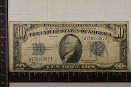 1934 US $10 SILVER CERTIFICATE BLUE SEAL